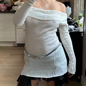 Italian Knit Off Shoulder Sweater Top + Belt